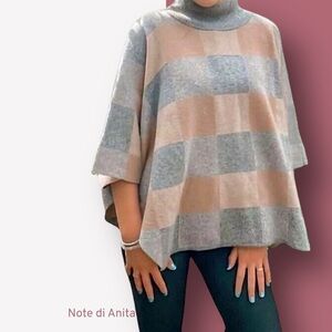 NWT Note di Anita Women's Gray and Tan Checkered Wool Blend Sweater Cape OS